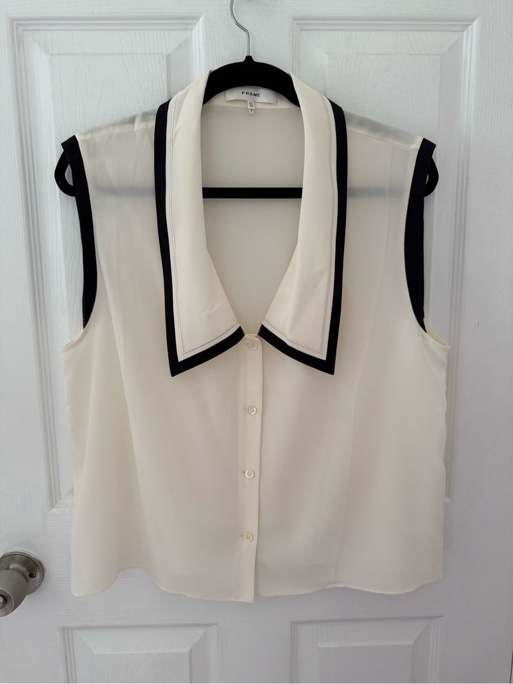 Frame Sleeveless Silk Sailor Top Cream and Black Size XL